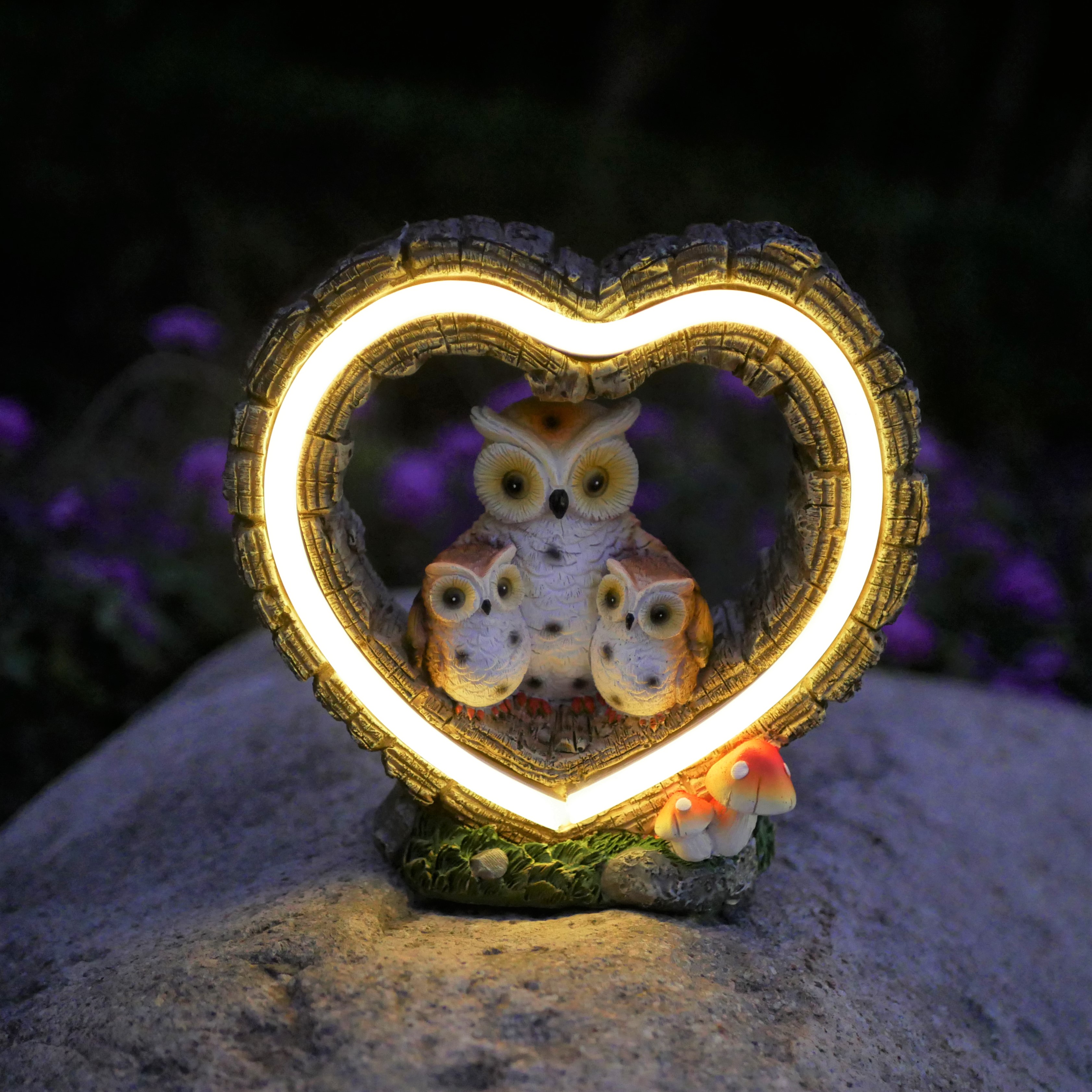 Outdoor Lighting Patio - 1Pc Solar-Powered Light, Heart-Shaped Owl Statue